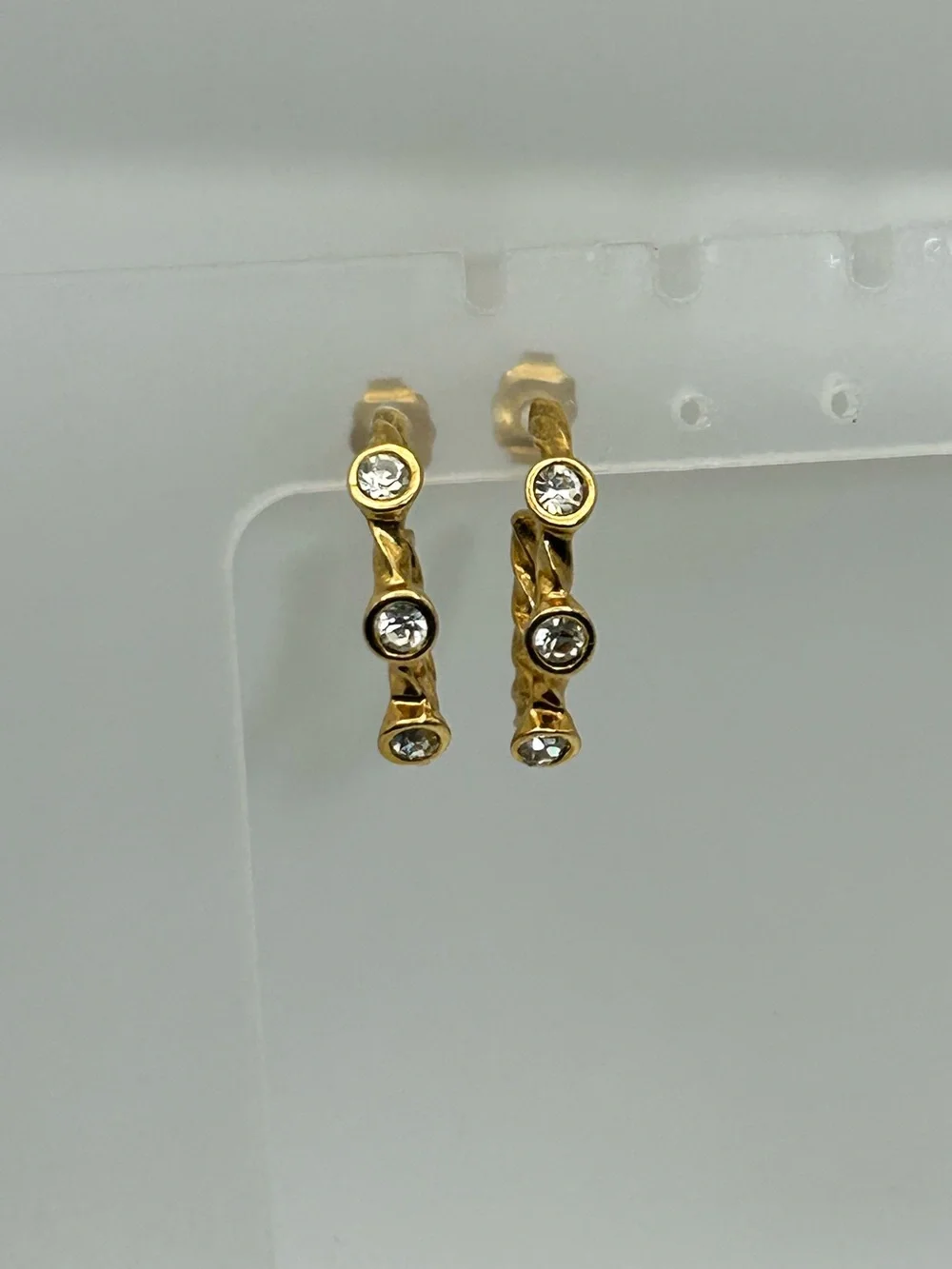 Vintage Twisted Hoop Crystal Earrings Chunky Studs Gold-tone